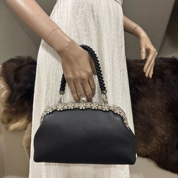 Black Genuine Togo Calfskin Handmade Push-lock Clutch/Wristlet/Evening Bag - Picture 8 of 10